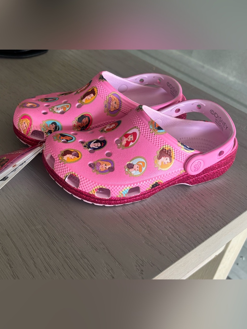 CROCS Pink Disney Princess Slip-On Clogs with Glitter Midsole